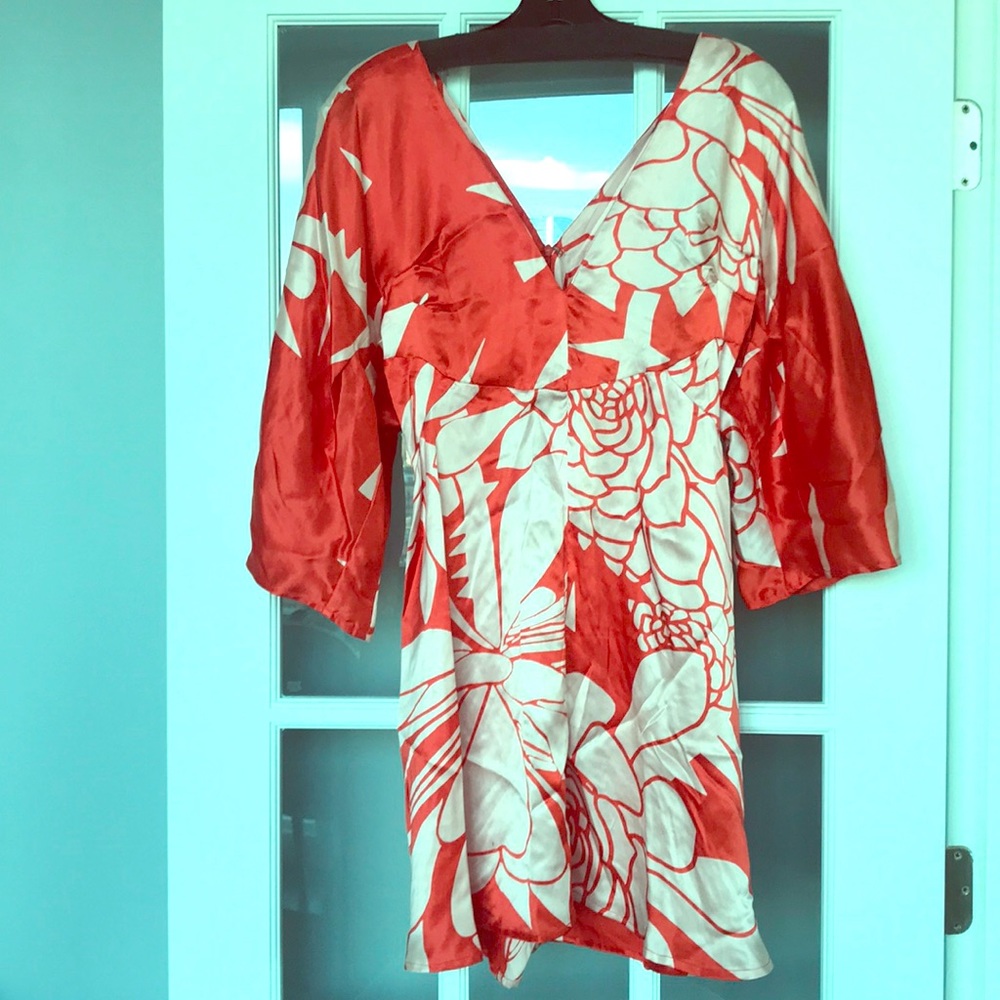 Topshop Unique orange and white kimono dress